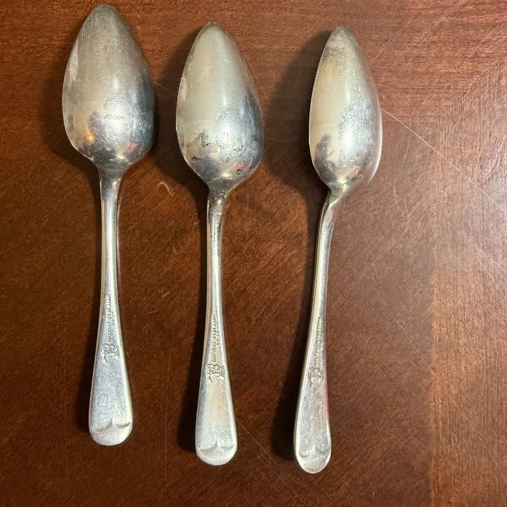Vtg Sheffield‎ England Silverplate Beaded Edge Teaspoons Set of 3 EPNS